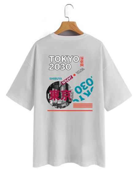 

building and letter graphic drop shoulder tee t2rg#, White