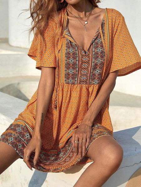 

paisley print smock dress v93x#, Black;gray