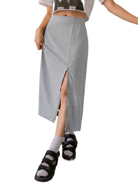 

dazy split thigh solid skirt 68al#, Black