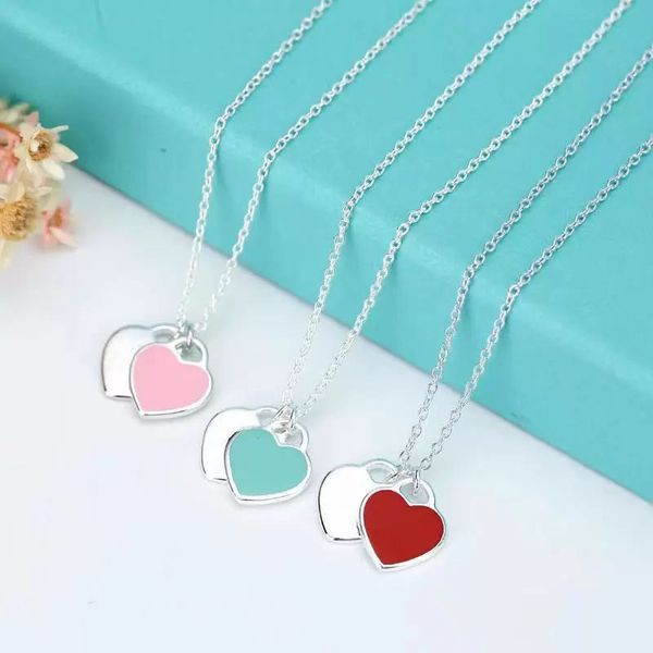 

fashion necklace designer jewelry luxury anniversary gift blue red pink heart key pendants necklaces for women girlfriend wholesale necklace, Silver