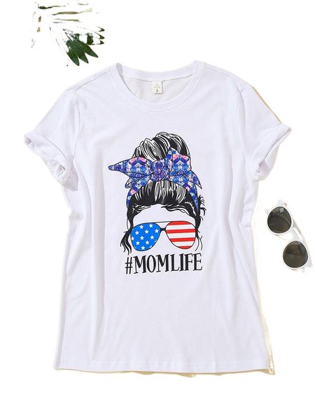 

1pc figure & letter graphic tee c7l4#, White