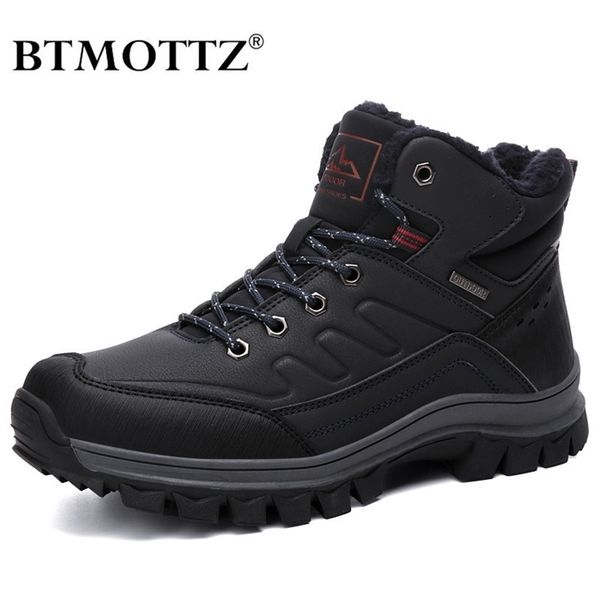 

leather men boots sneakers warm fur snow boots men winter work casual shoes military rubber ankle boots waterproof btmottz 201204, Black