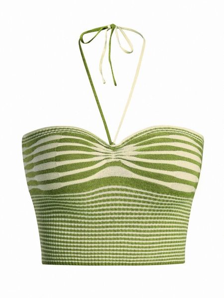 

striped pattern halter knit r9bc#, White;black