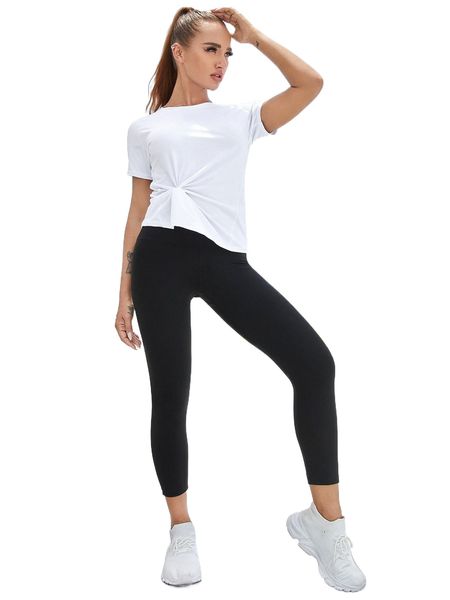 

breathable twist front sports tee 86a6#, Gray