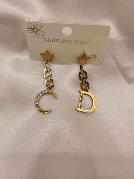 

di family classic earrings female letter pearl d earrings temperament small fragrant2022 brand trend fashion design ladies necklace 2022 stu, Golden