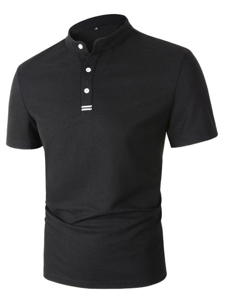 

men mock neck tape panel polo shirt z387#, White;black