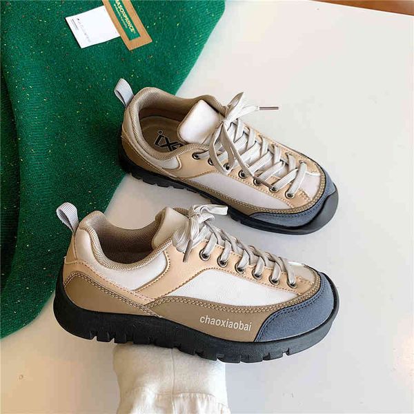 

ugly cute daddy shoes color matching women's 2022 new autumn and winter fashion casual high rise loaf trend, Black