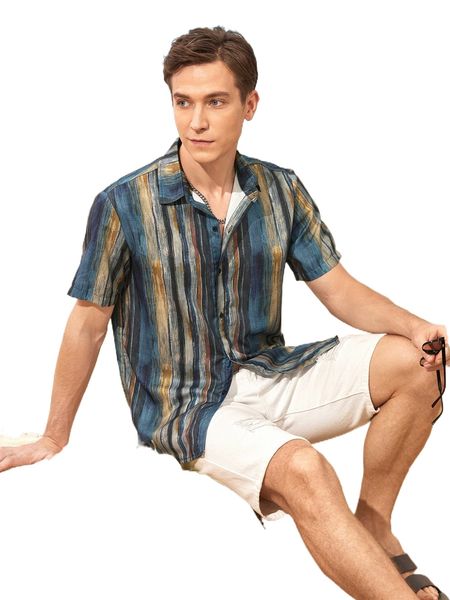 

men striped button front shirt d3bk#, White;black