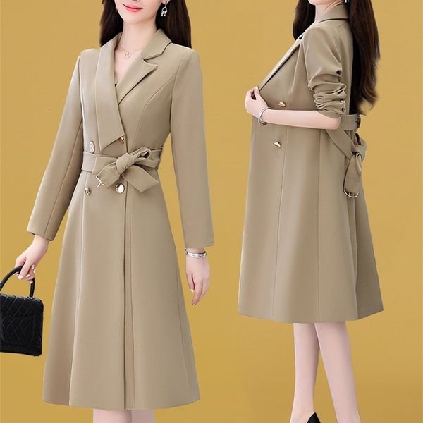 

women's trench coats this year's windbreaker, 2022 women's spring style, medium and long autumn khaki color, thin temperament, Tan;black