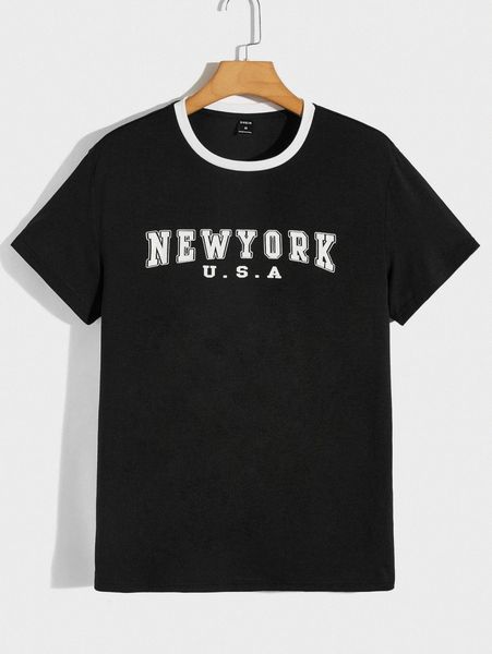 

men letter graphic contrast neck tee 27dx#, White;black