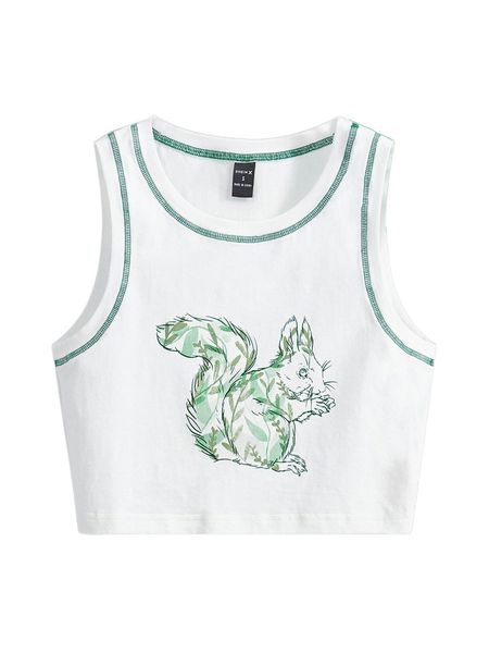

x hattivoarart squirrel print crop tank e51z#, White