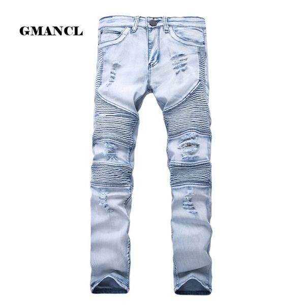 Mens Skinny Jean Distressed Slim Jeans elasticizzati Denim Biker Jeans Pantaloni hip-hop Jeans strappati lavati plus size 28-42YA558 210318