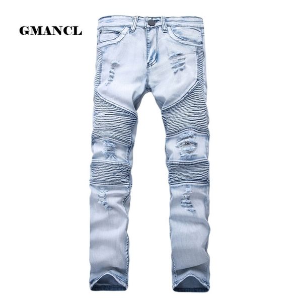 

mens skinny jean distressed slim elastic jeans denim biker jeans hip hop pants washed ripped jeans plus size 28-42ya558 210318, Blue