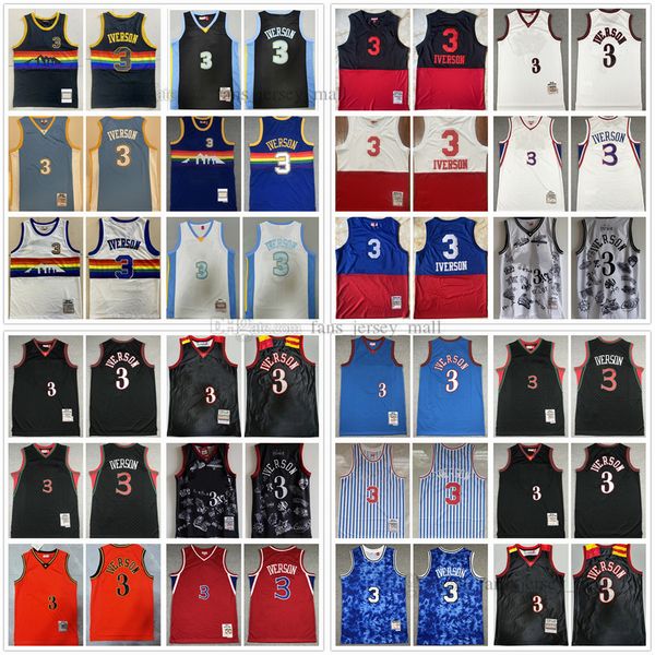 

retro stitched basketball jerseys 3 iverson mitchell and ness jersey 1996-97-98 2003-04 different teams men women youth size xs-xxl, Black;red