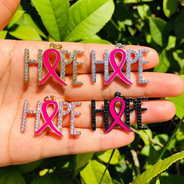 Charms 5pcs Esperança palavra para mulheres pulseiras de pulseira cartas pendente de fita rosa Jóias de conscientização sobre câncer de mama Diycharmscharms