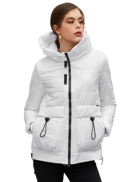 

hailuozi zip up pocket side hooded puffer coat g0yh#, Black