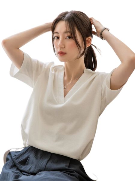 

dazy-less solid notched neck drop shoulder tee 77jt#, White