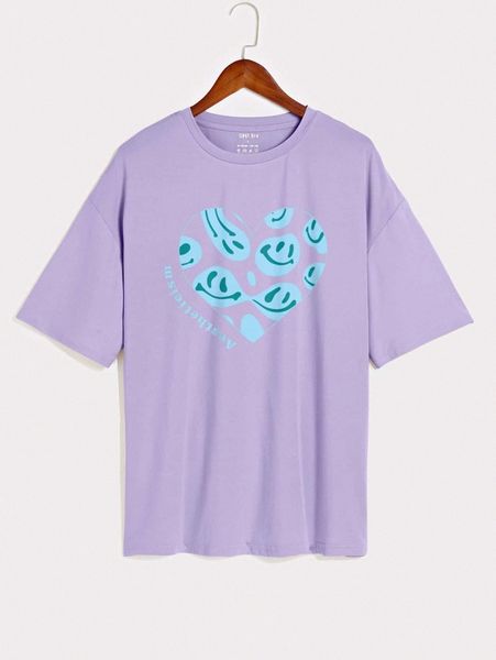 

cartoon & letter graphic drop shoulder tee t2tz#, White