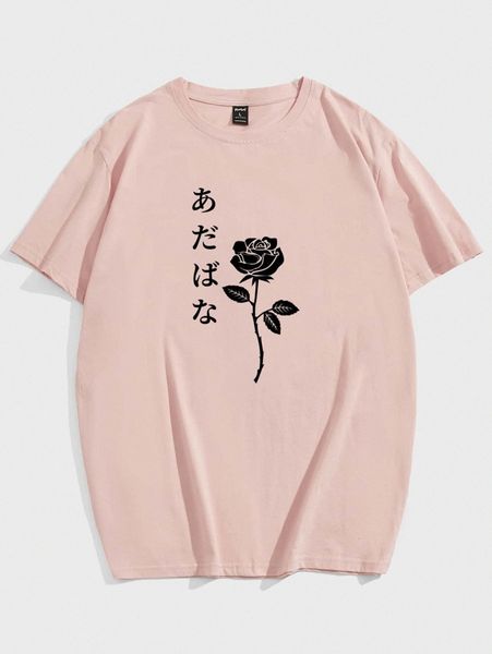 

romwe guys japanese writing floral graphic tee 73an#, White;black