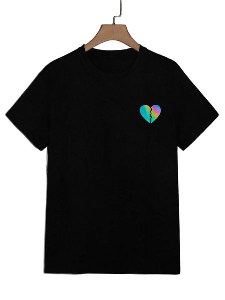 

men reflective heart print tee 76fl#, White;black