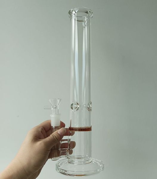 14 polegadas Tipo reto Limpar Água de vidro Bong Hookah com filtro de favo de mel marrom Óleo de Óleo Dab Tubos de fumar