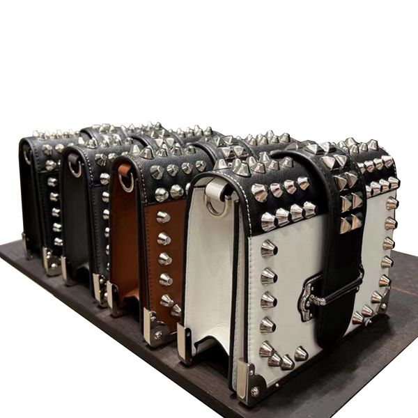 

motorcycle sports denim hobo shoulder bags chain cross body fashion bag messenger leather rivet strap white steel hardware hasp box bag 4 co