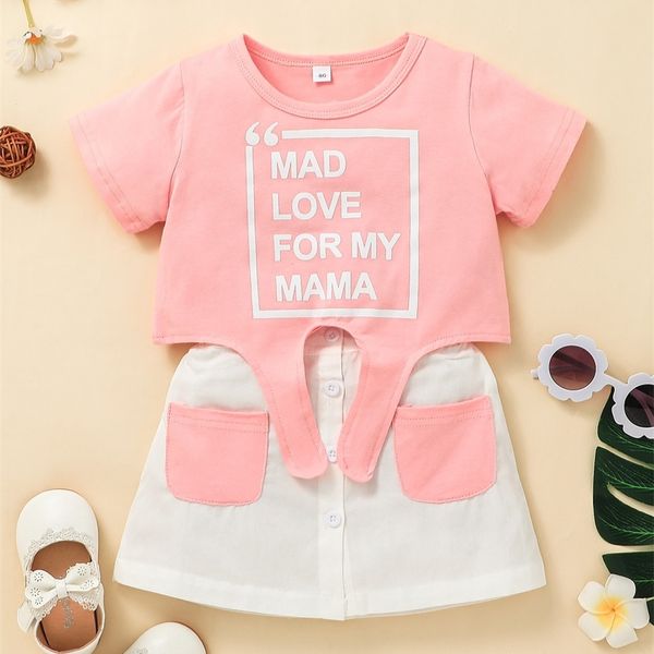 

girls slogan asymmetric hem t-shirt and double pocket skirt she, White