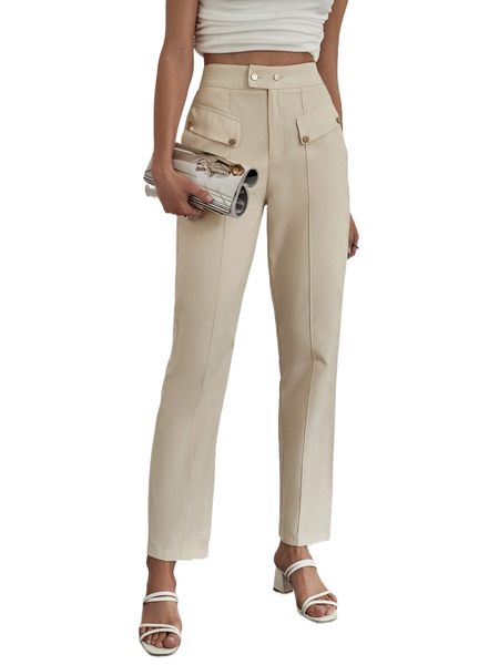 

sollinarry solid button front pants a1me#, Black;white