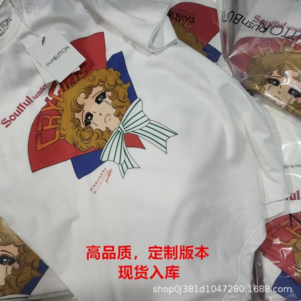 

designer sweatshirt pushbutton 2022 early spring new crying beautiful girl head print short sleeve loose round neck t-shirt2002 luxury hoody, White
