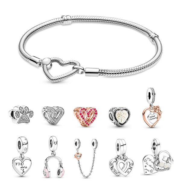 Braccialetti da donna Bracciale con perline in argento sterling 925 Bracciale originale con bottoni a cuore Designer di gioielli che realizza ciondoli fai da te adatti a regali per donne