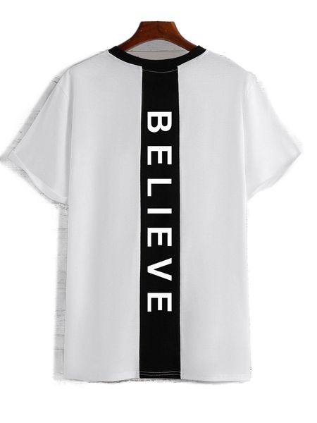 

men letter graphic contrast panel tee w0q9#, White;black