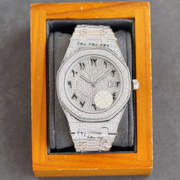 

handmade full of diamonds watch mens automatic mechanical watches 40mm with diamond-studded steel 904l sapphire fashion business wristwatche, Slivery;brown