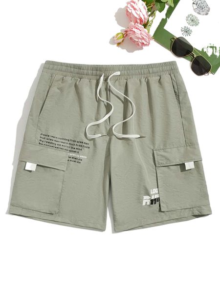 

men slogan graphic flap pocket shorts c8w2#, White;black