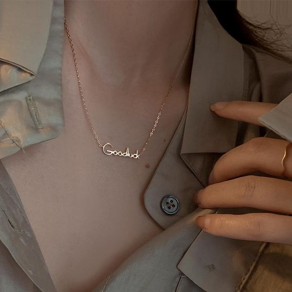 

lockets goodluck lucky letter pendant necklace 925 silver clavicle chain women party cute accessories wyk-321