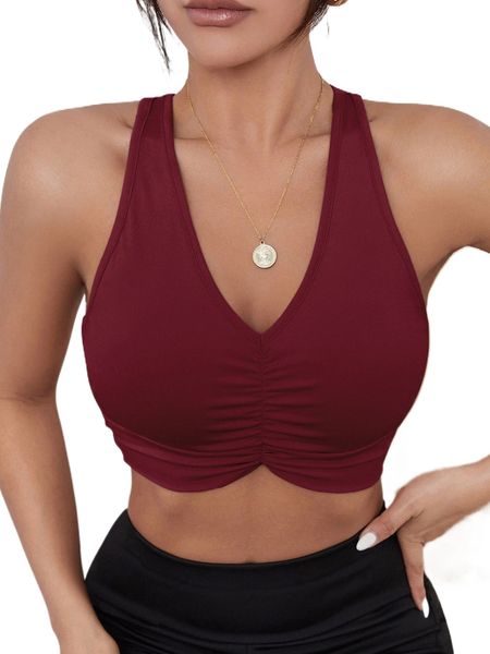 

solid ruched bust breathable softness sports bra q0iz#, Gray
