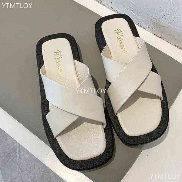 

slippers summer home women simple black white shoes non slip slides flip flops indoor platform zapatillas mujer casa 2022 220329