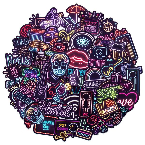 

waterproof 10/30/50pcs neon light cartoon creative stickers aesthetic decals car guitar motorcycle luggage suitcase sticker for kids toy car