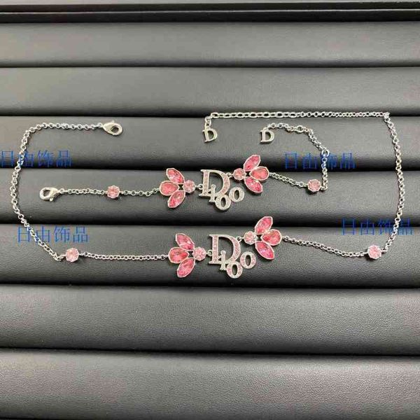 

factory outlet new letter pink multilateral diamond necklace bracelet cute temperament fashion jewelry, Silver