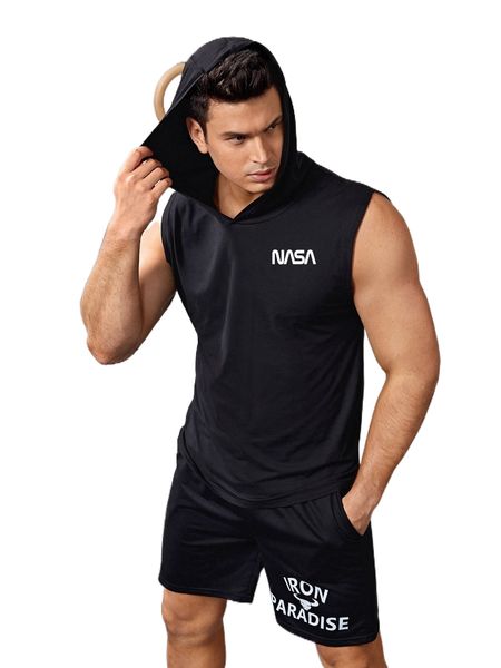 

men letter graphic hooded sports tank i3ib#, White;black
