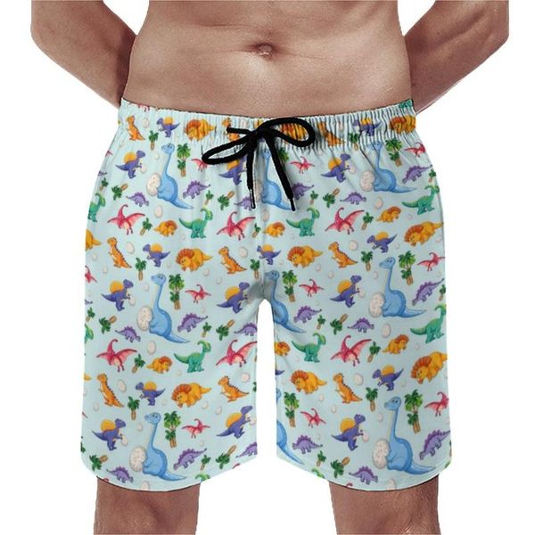 

men's shorts colorful cute dinosaurs board cartoon dinos jungle classic short pants men's custom plus size swim trunks gift, White;black