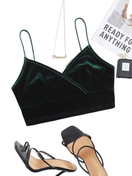 

surplice neck velvet crop cami y1km#, White