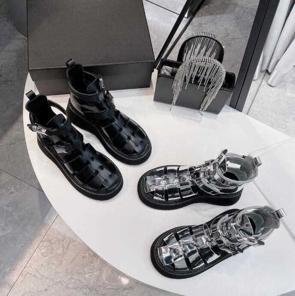 

fashion outer wear high-cut hollow thin sandals women's summer round toe woven platform roman shoes, Black
