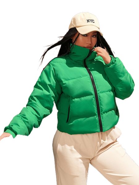 

zipper front funnel neck puffer coat q7zt#, Black
