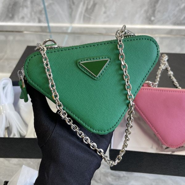 

fashion mini triangle shoulder bags ladies luxury women designer bag one shoulder chain handbags small handbag wallet double zipper fold del