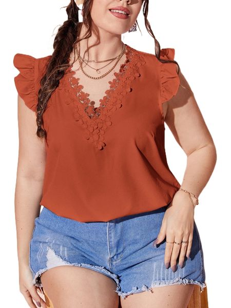 

plus solid applique cap sleeve blouse s8ge#, Black