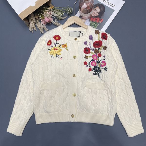 

designer women's sweaters and knit cardigan beige jumper dress heavy craft tide embroidery flowers fashion all-match female sweater jac, White;black