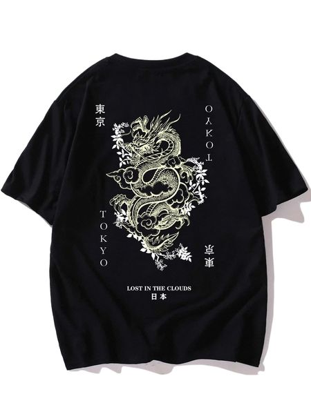

men letter & dragon graphic tee p36f#, White;black
