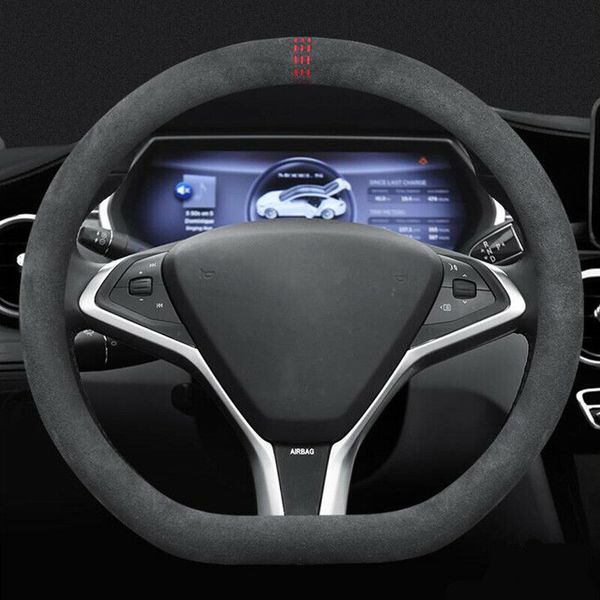 

car anti-slip black alcantara suede steering wheel cover for tesla model s