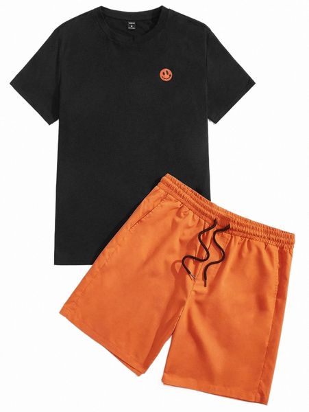 

men cartoon graphic tee & drawstring waist shorts set v9aq#, Gray