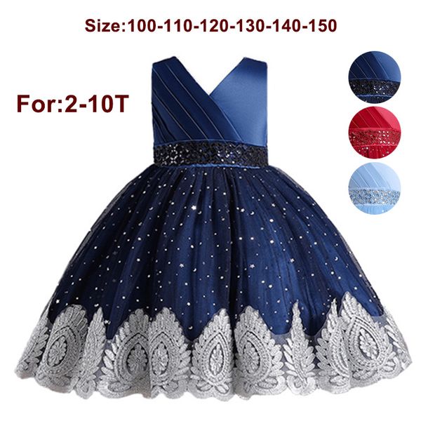 

children dresses for girls wedding sequin bow princess birthday kids clothes evening party dress bridesmaid lace tulle prom gown, Red;yellow